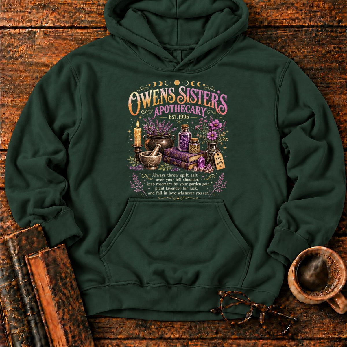 Owens Sisters Apothecary Garden Hoodie in Forest Green – BooksThreads
