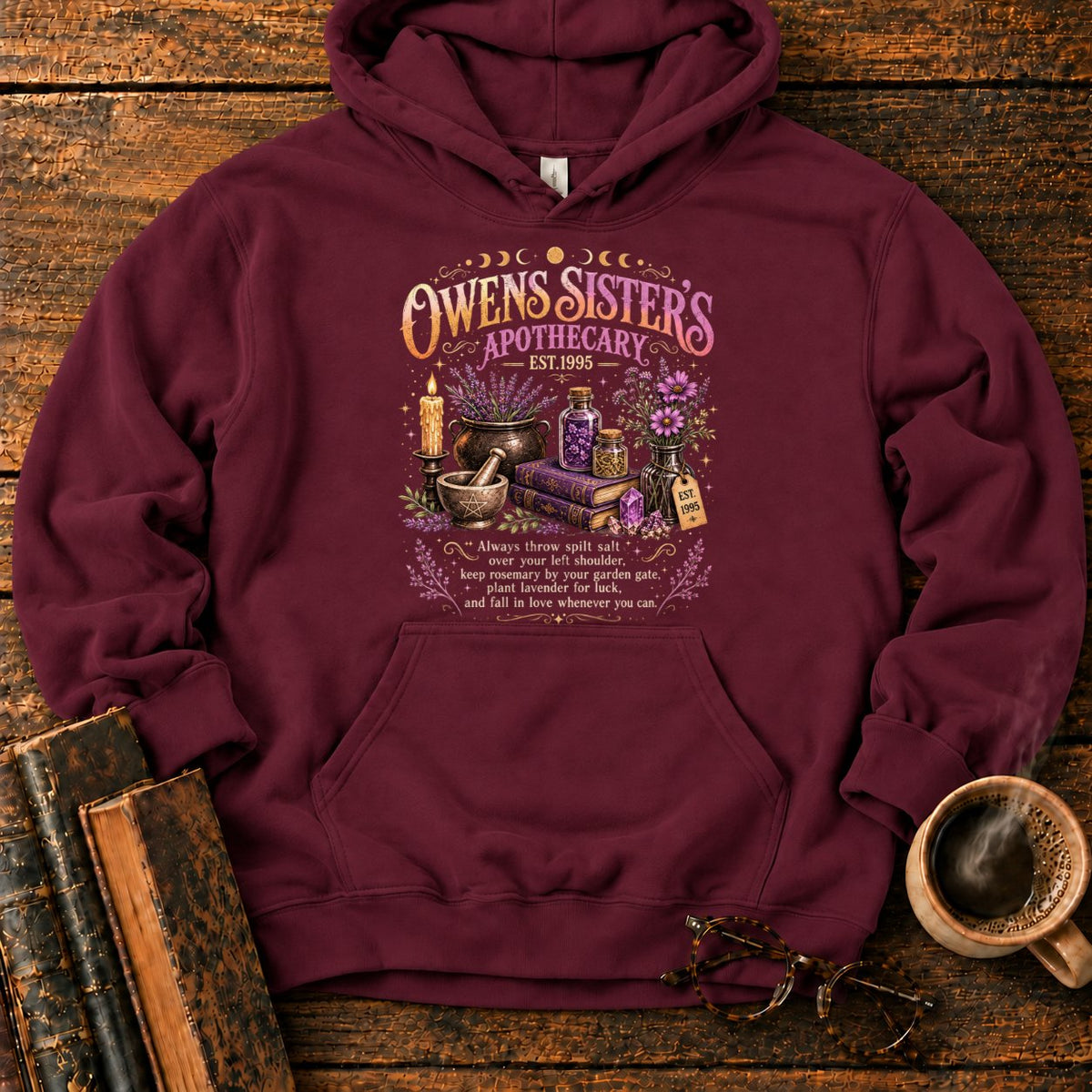 Owens Sisters Apothecary Garden Hoodie in Maroon – BooksThreads