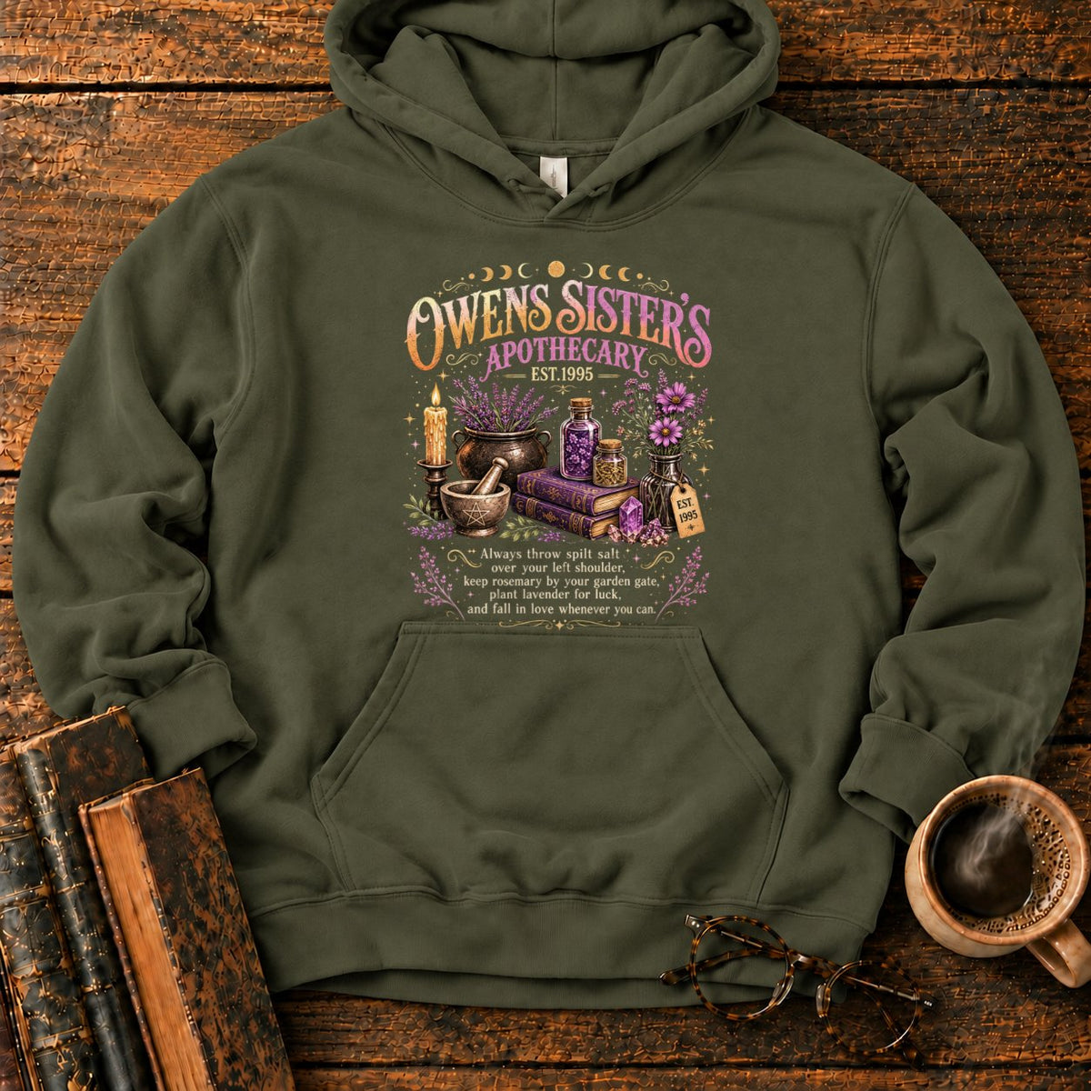 Owens Sisters Apothecary Garden Hoodie in Military Green – BooksThreads