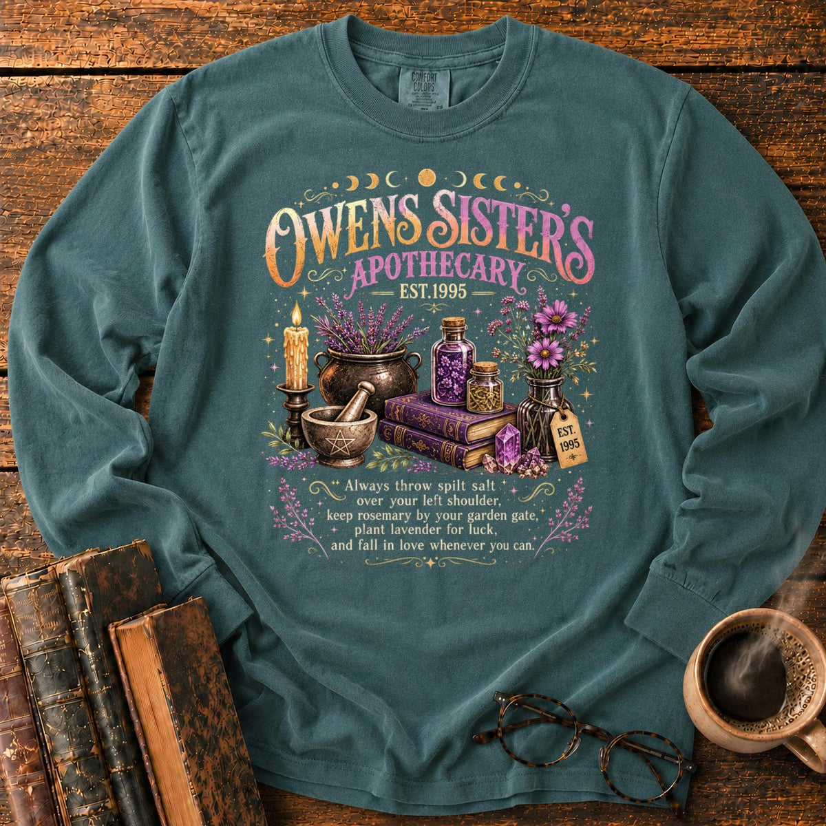Owens Sisters Apothecary Garden LS T-Shirt in Blue Spruce – BooksThreads