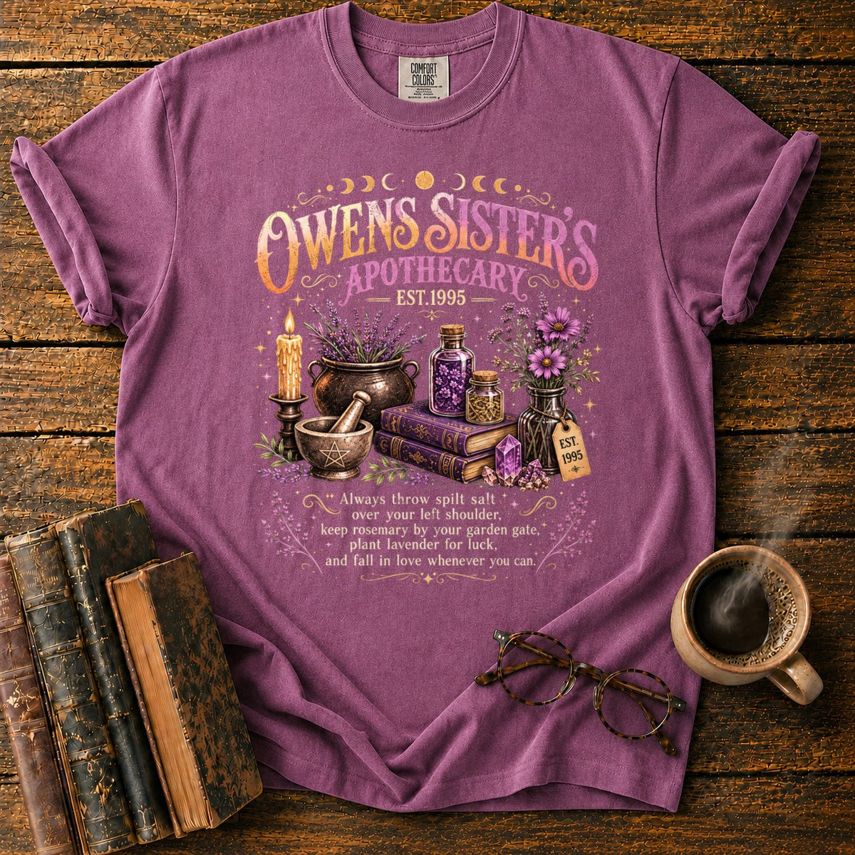 Owens Sisters Apothecary Garden T-Shirt in Berry – BooksThreads