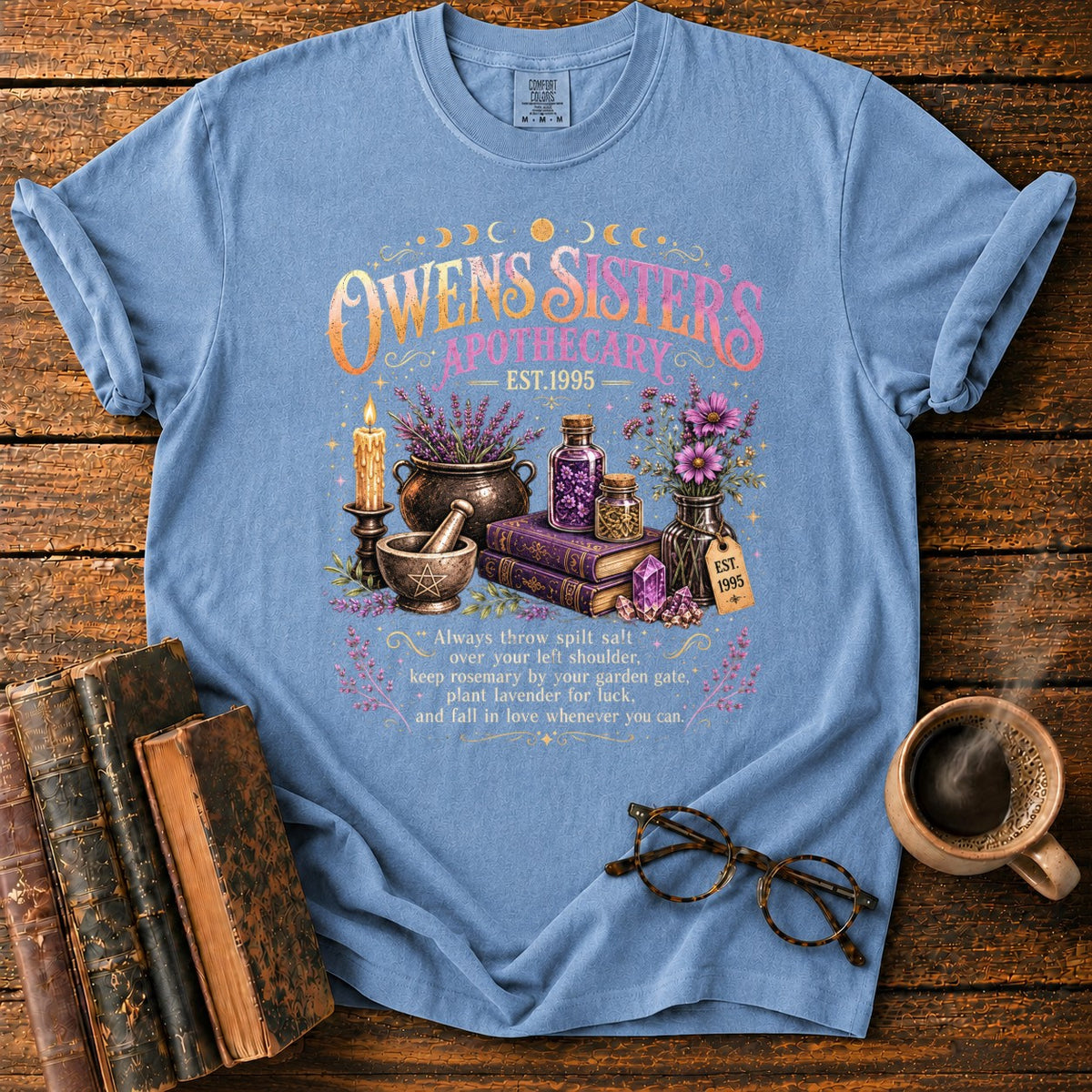 Owens Sisters Apothecary Garden T-Shirt in Blue Jean – BooksThreads