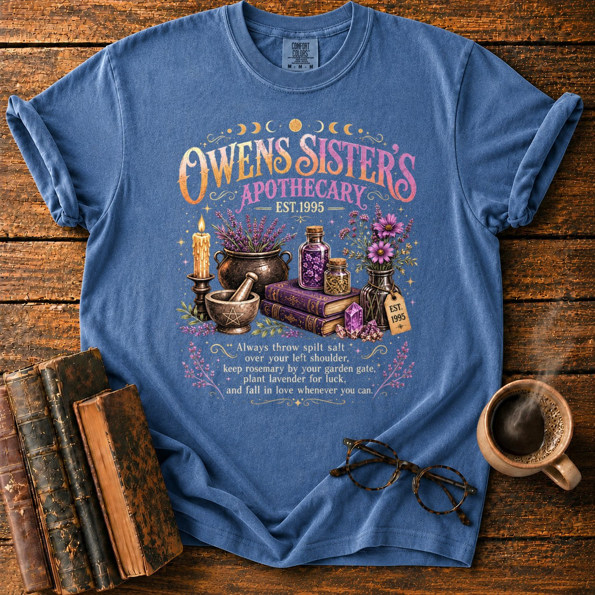 Owens Sisters Apothecary Garden T-Shirt in Denim – BooksThreads