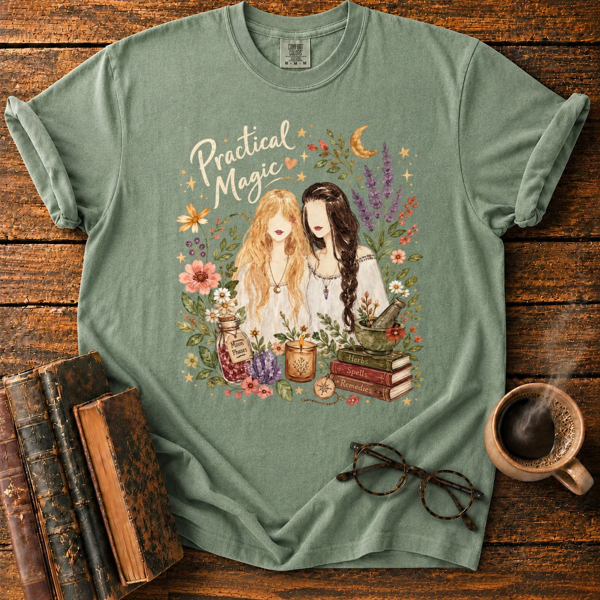 Practical Magic Botanical Sisters T-Shirt in Moss – BooksThreads