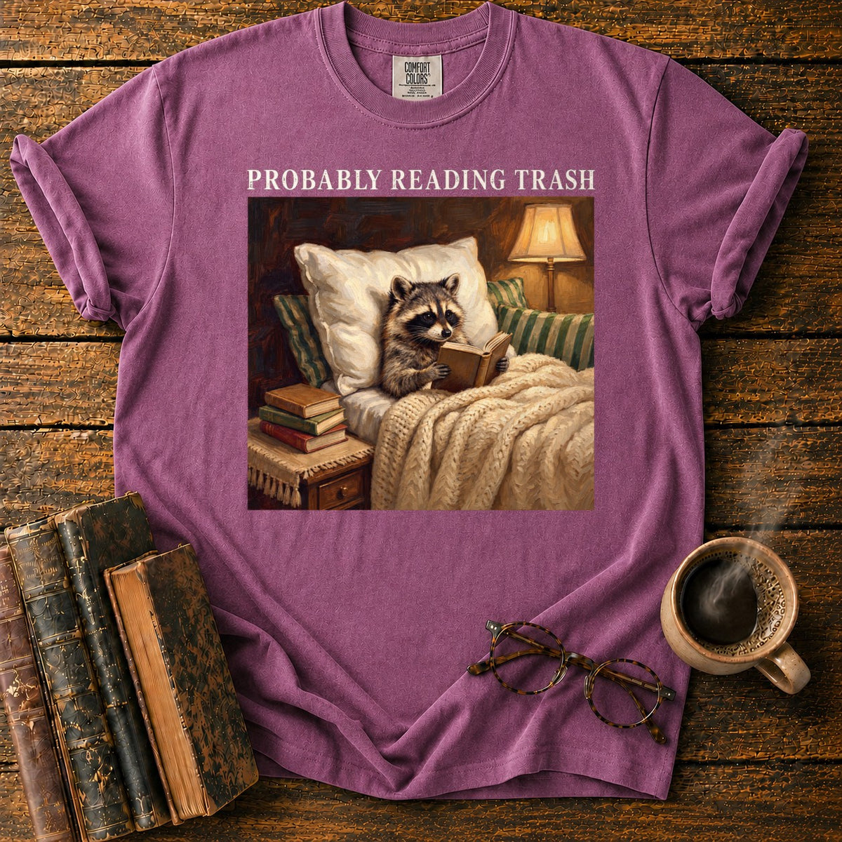 Probably Reading Trash Raccoon T-Shirt in Berry – BooksThreads