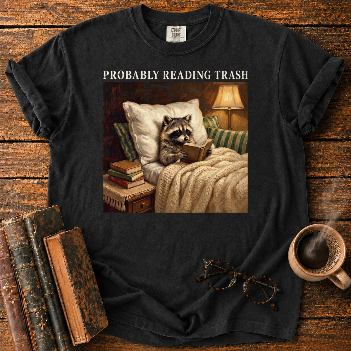 Probably Reading Trash Raccoon T-Shirt in Black – BooksThreads