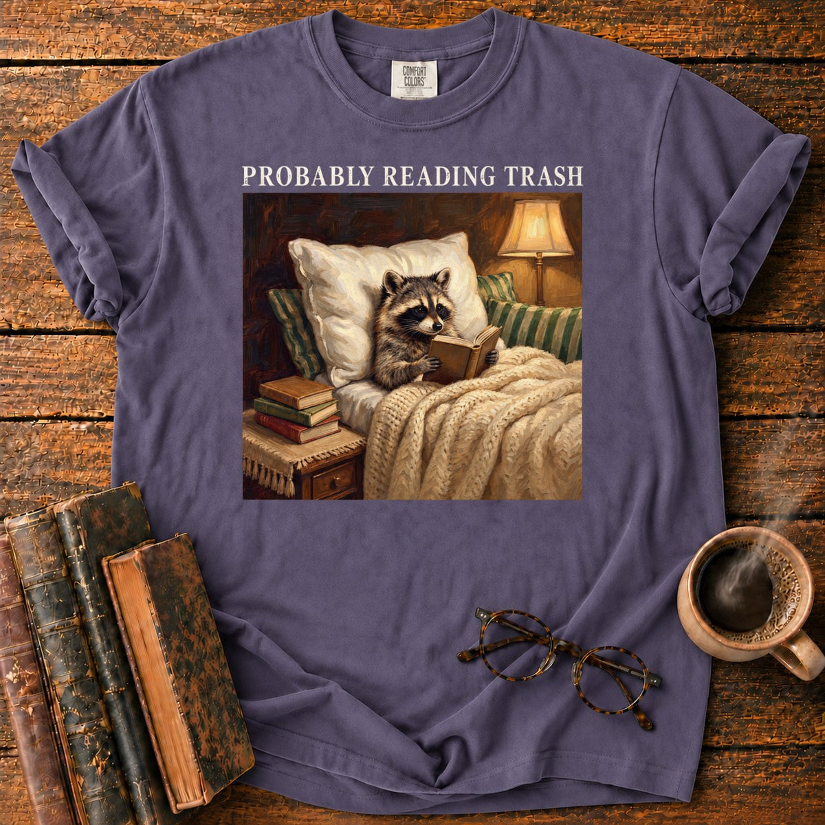 Probably Reading Trash Raccoon T-Shirt in Grape – BooksThreads