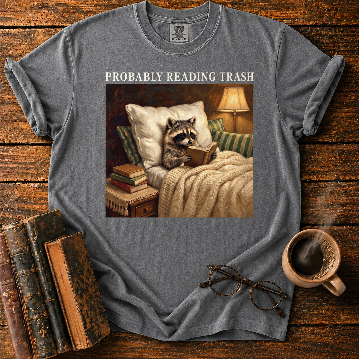Probably Reading Trash Raccoon T-Shirt in Pepper – BooksThreads