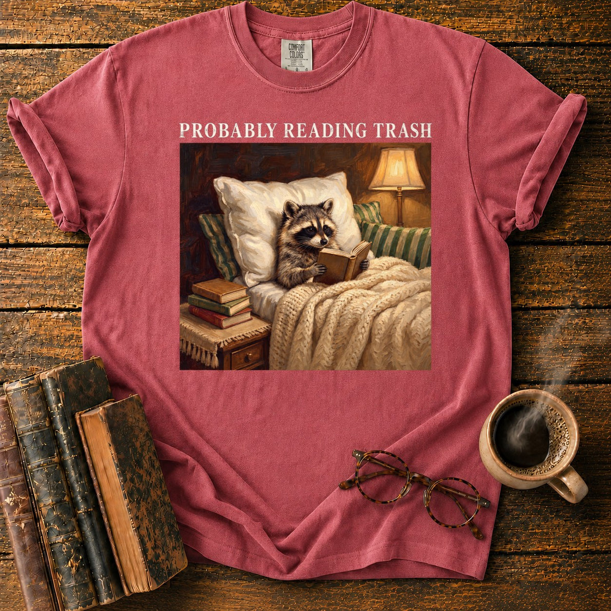 Probably Reading Trash Raccoon T-Shirt in Watermelon – BooksThreads