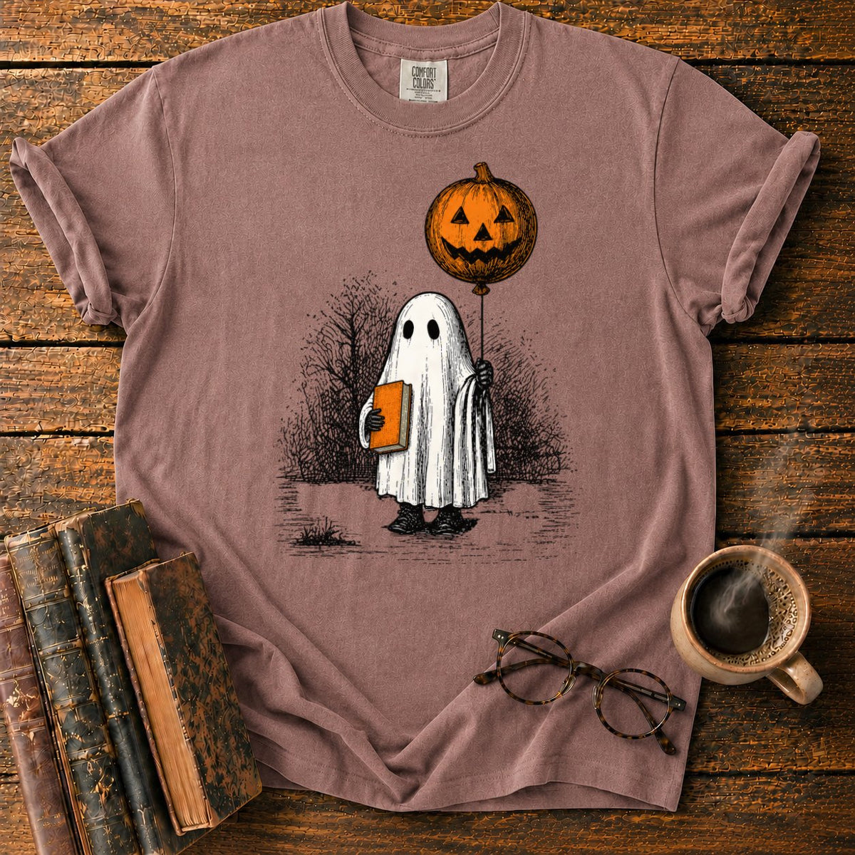 Pumpkin Balloon Ghost T-Shirt in Espresso – BooksThreads