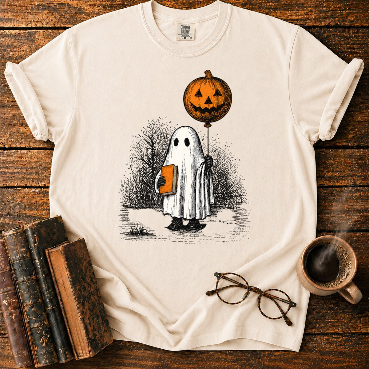 Pumpkin Balloon Ghost T-Shirt in Ivory – BooksThreads