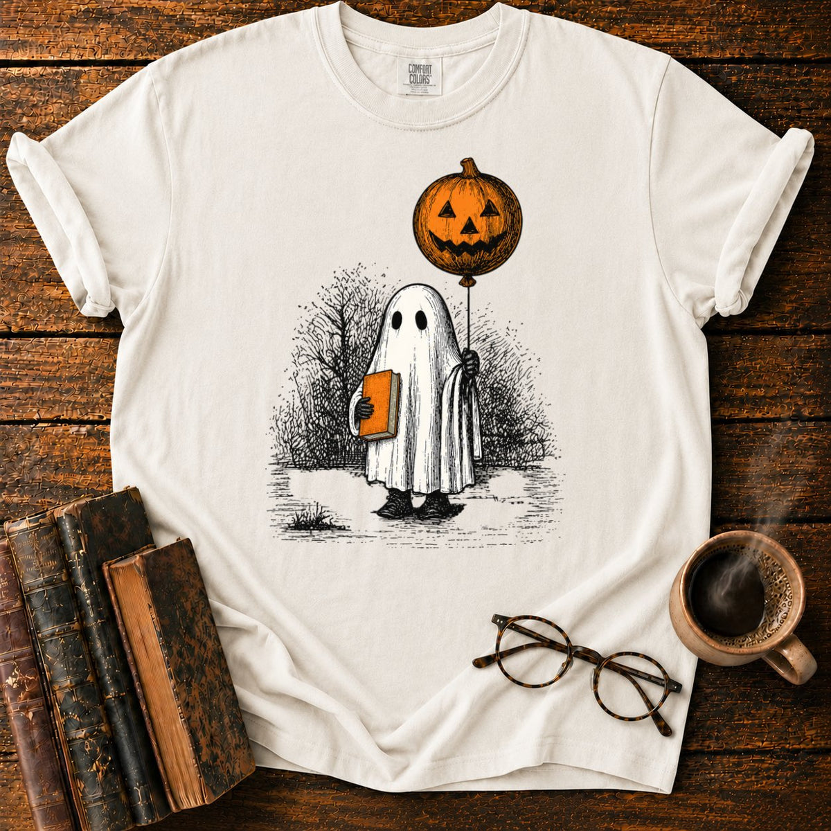 Pumpkin Balloon Ghost T-Shirt in White – BooksThreads
