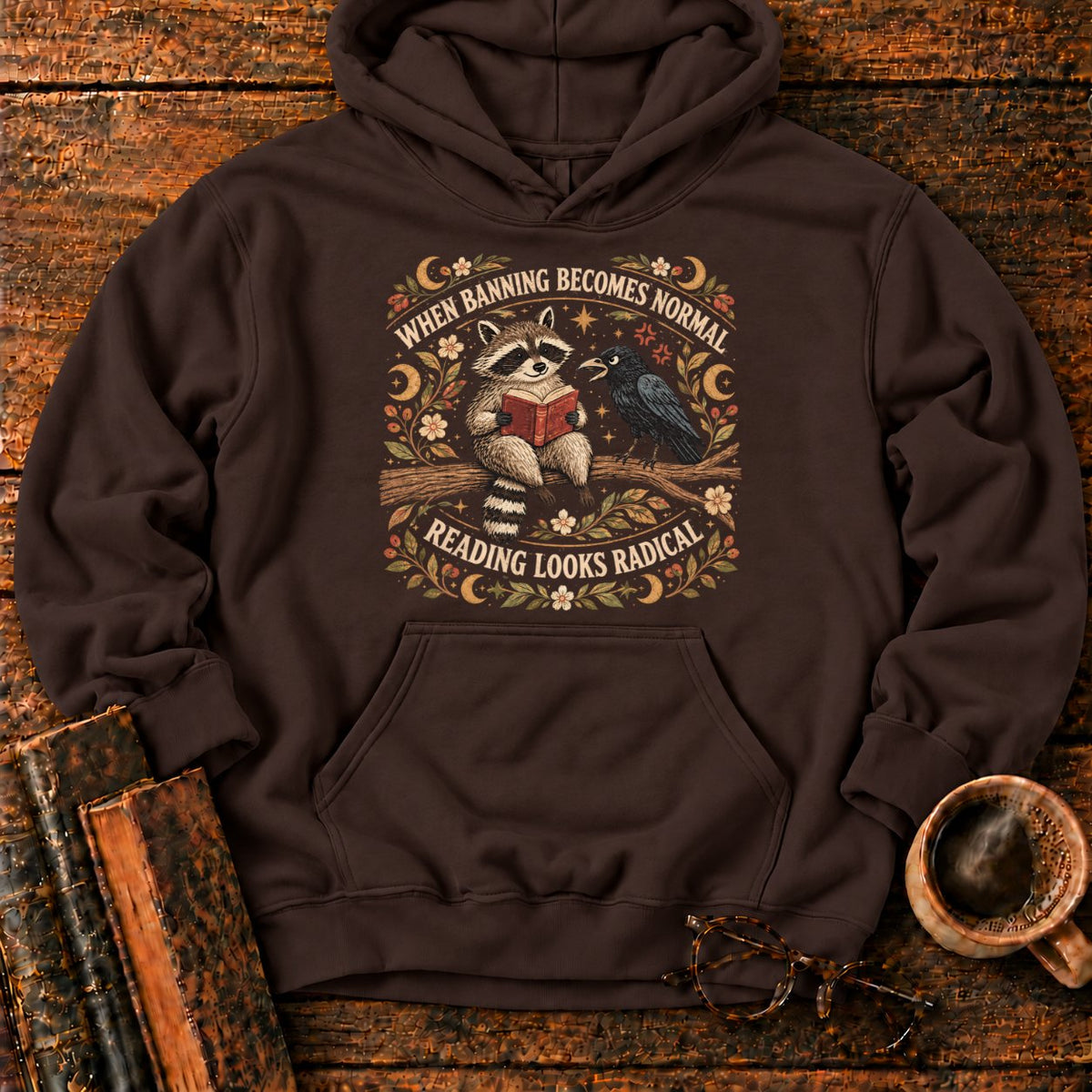 Raccoon Reader And Raven Hoodie in Dark Chocolate – BooksThreads