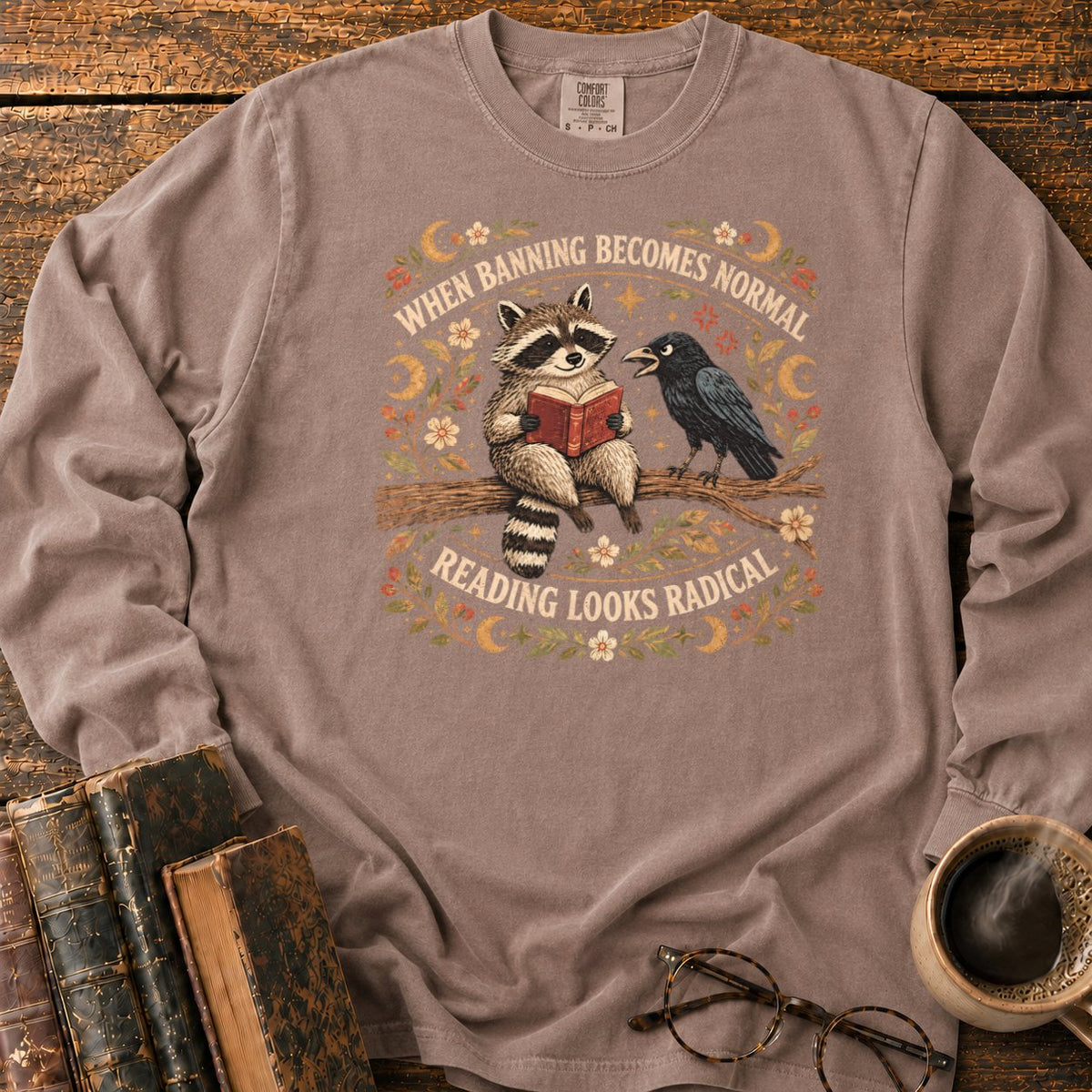 Raccoon Reader And Raven LS T-Shirt in Espresso – BooksThreads