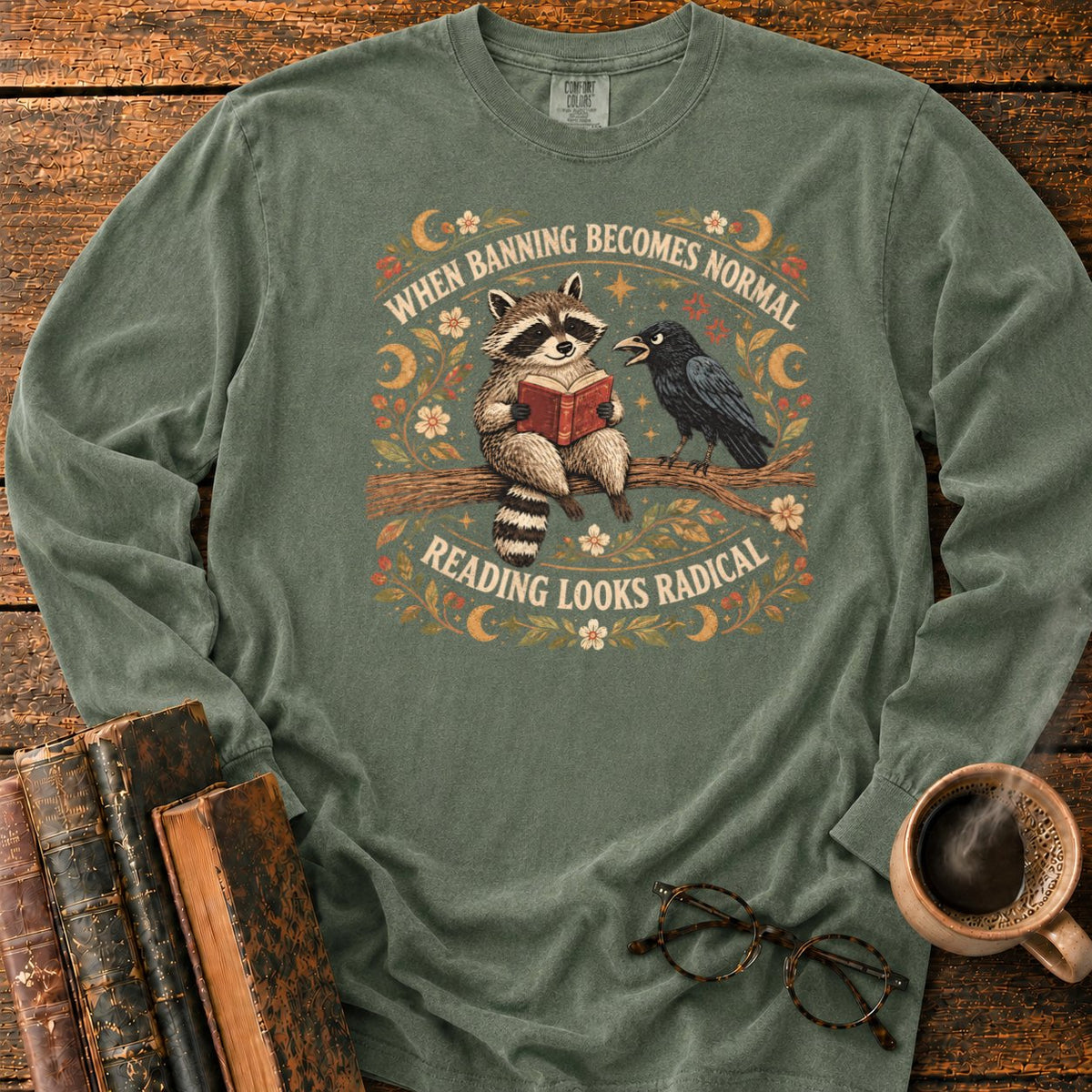 Raccoon Reader And Raven LS T-Shirt in Hemp – BooksThreads