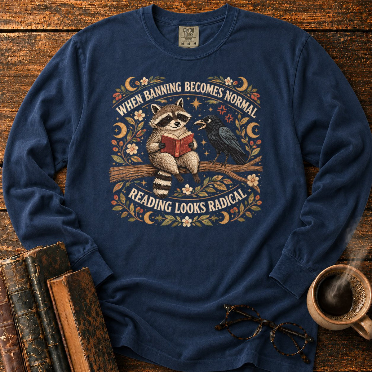 Raccoon Reader And Raven LS T-Shirt in Midnight – BooksThreads