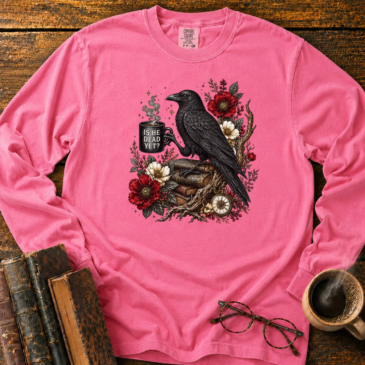Raven, Mug And Old Books LS T-Shirt in Blossom – BooksThreads