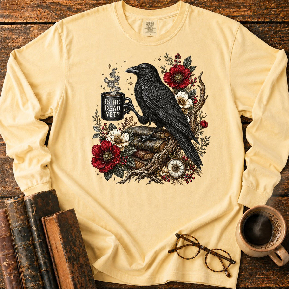 Raven, Mug And Old Books LS T-Shirt in Butter – BooksThreads