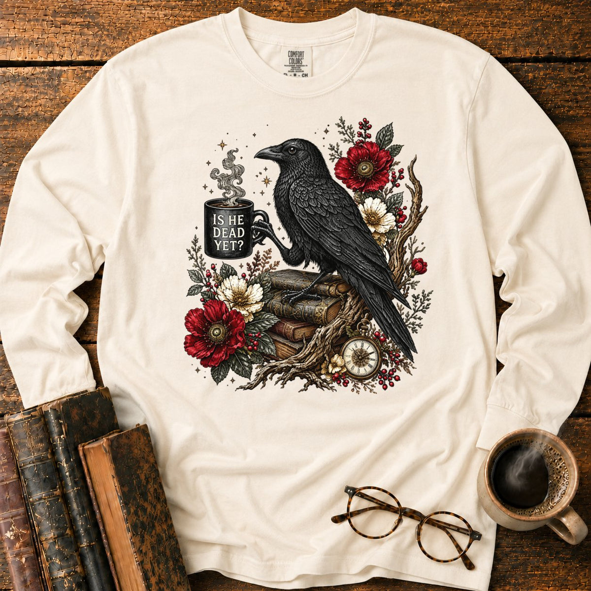 Raven, Mug And Old Books LS T-Shirt in Ivory – BooksThreads