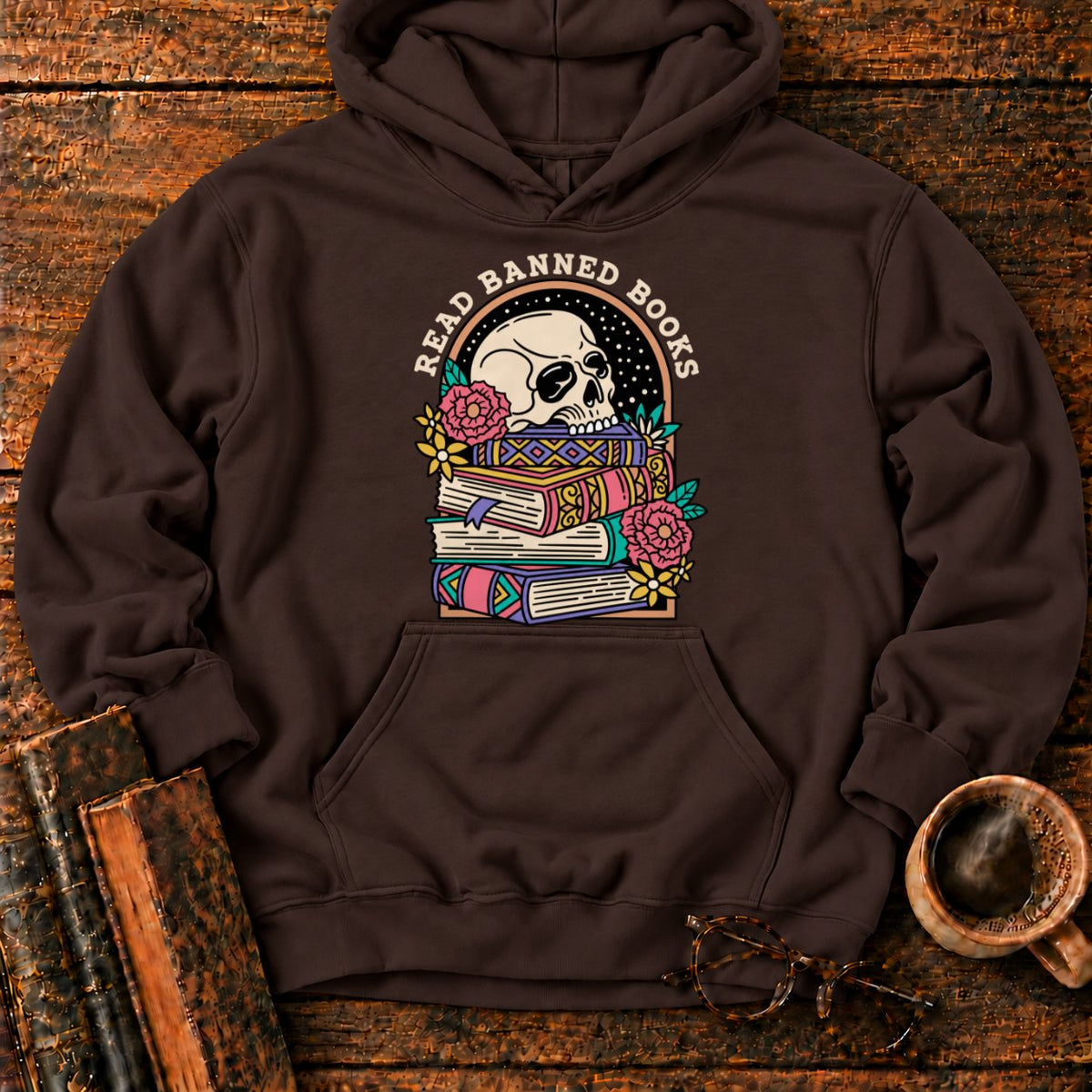 Read Banned Books Floral Hoodie in Dark Chocolate – BooksThreads