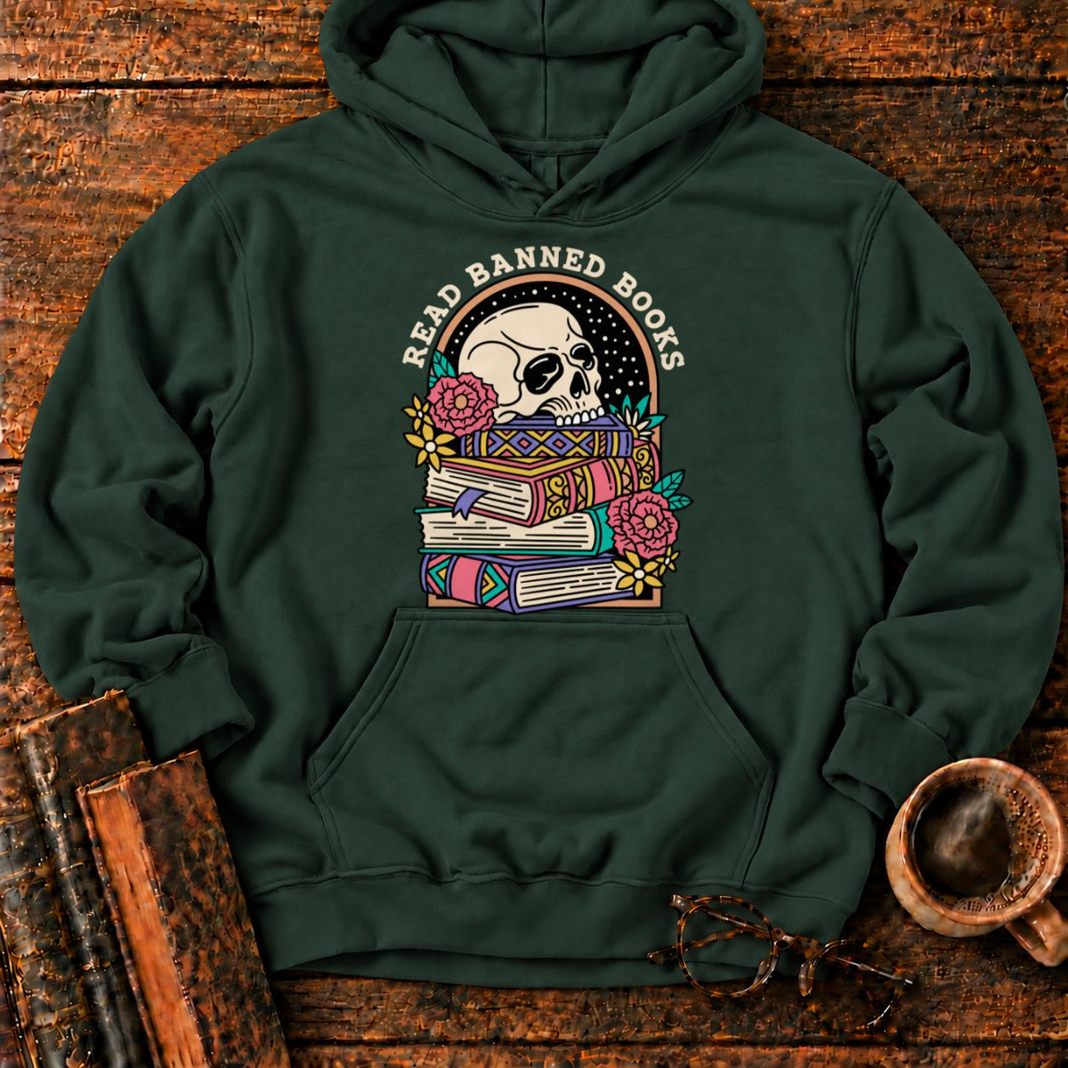 Read Banned Books Floral Hoodie in Forest Green – BooksThreads