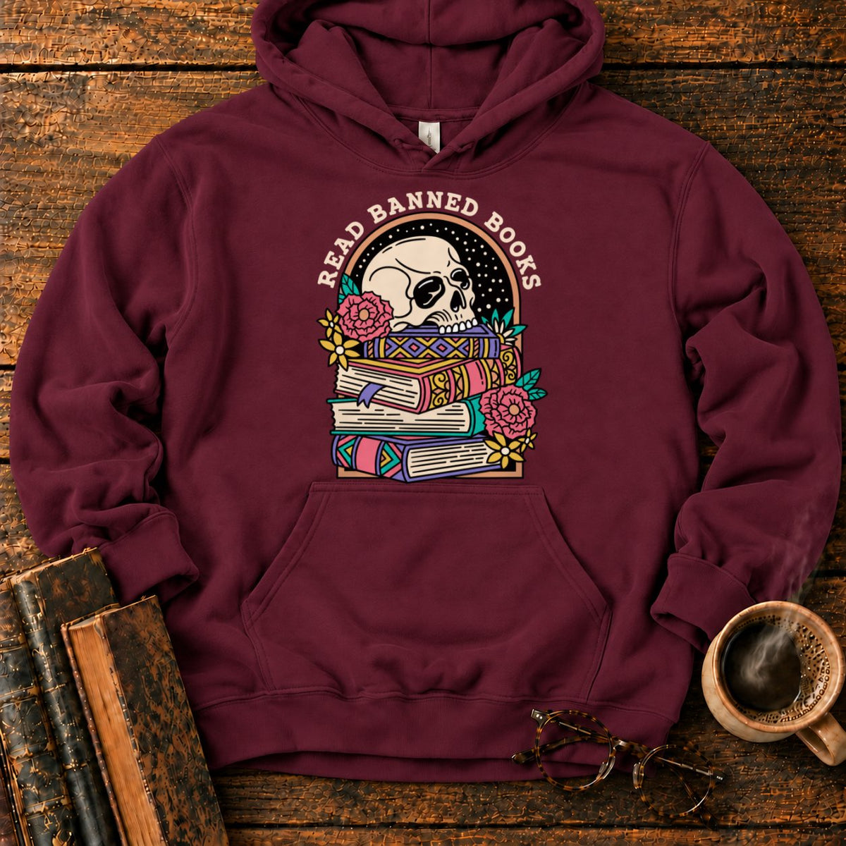 Read Banned Books Floral Hoodie in Maroon – BooksThreads