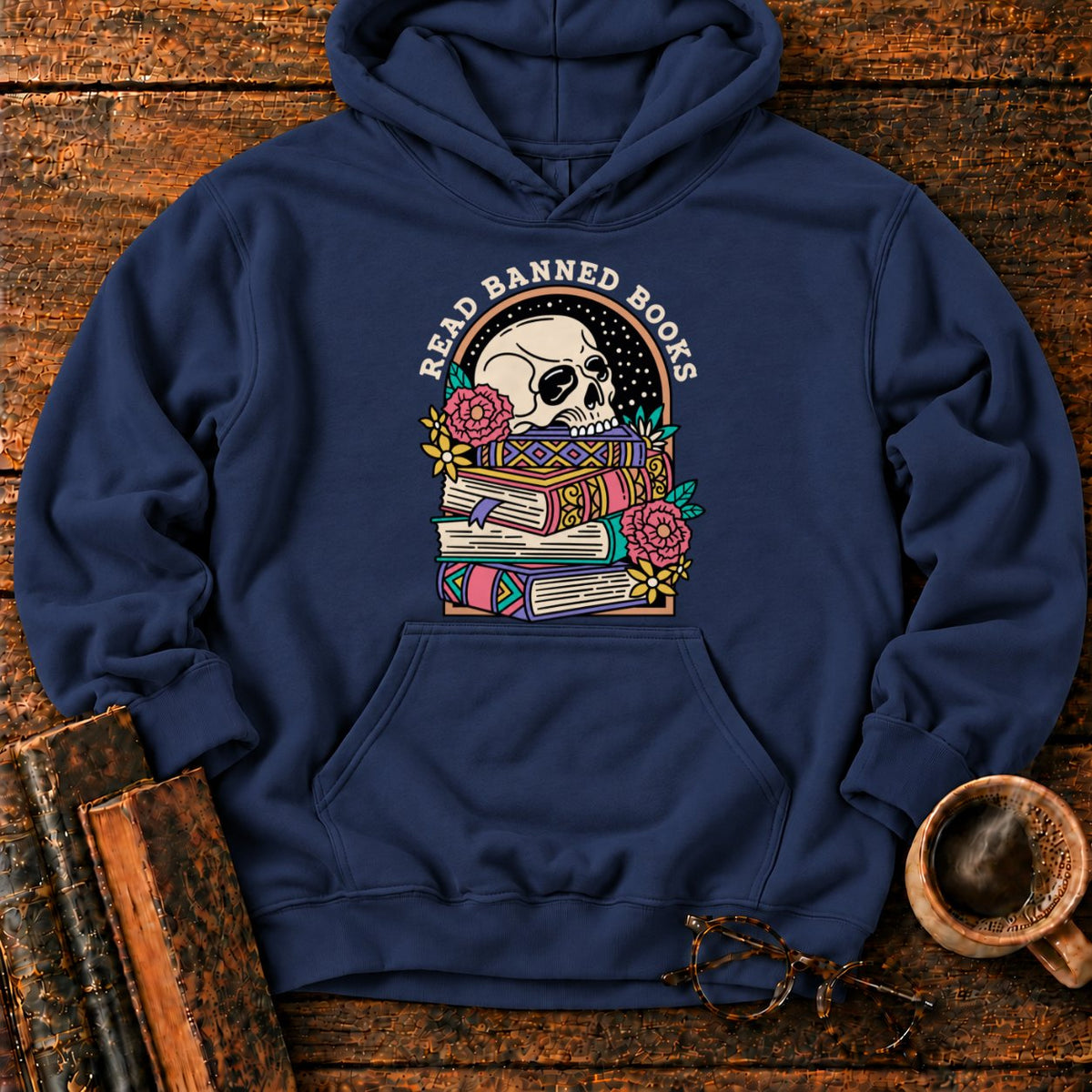 Read Banned Books Floral Hoodie in Navy – BooksThreads