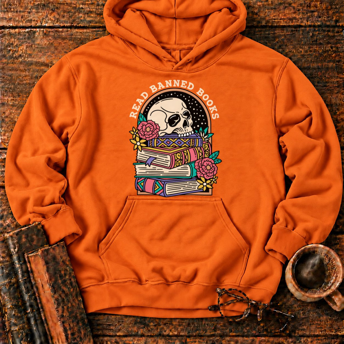 Read Banned Books Floral Hoodie in Orange – BooksThreads