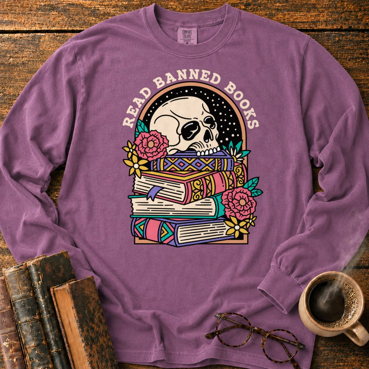 Read Banned Books Floral LS T-Shirt in Berry – BooksThreads