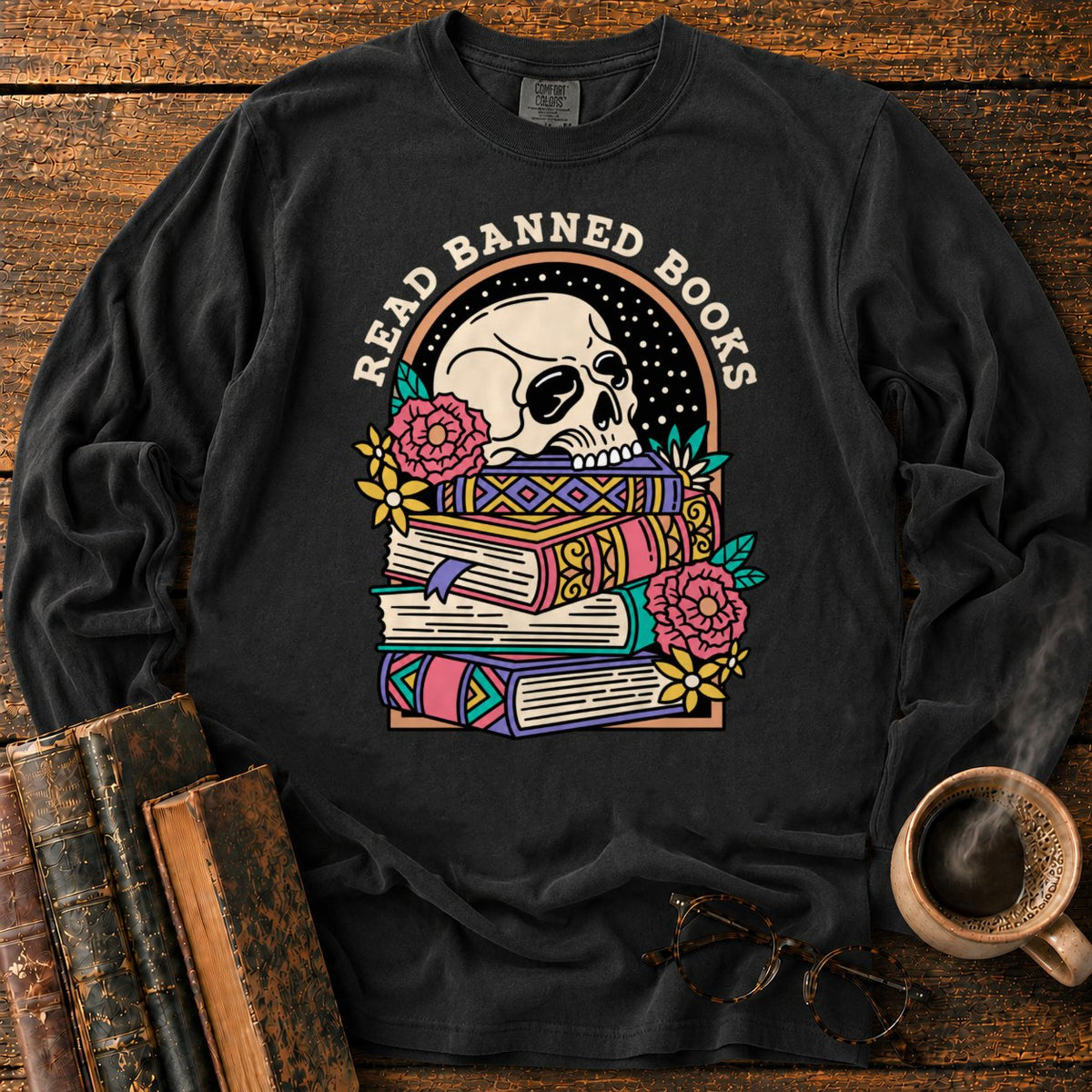 Read Banned Books Floral LS T-Shirt in Black – BooksThreads