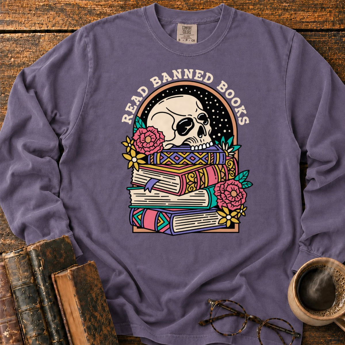 Read Banned Books Floral LS T-Shirt in Grape – BooksThreads