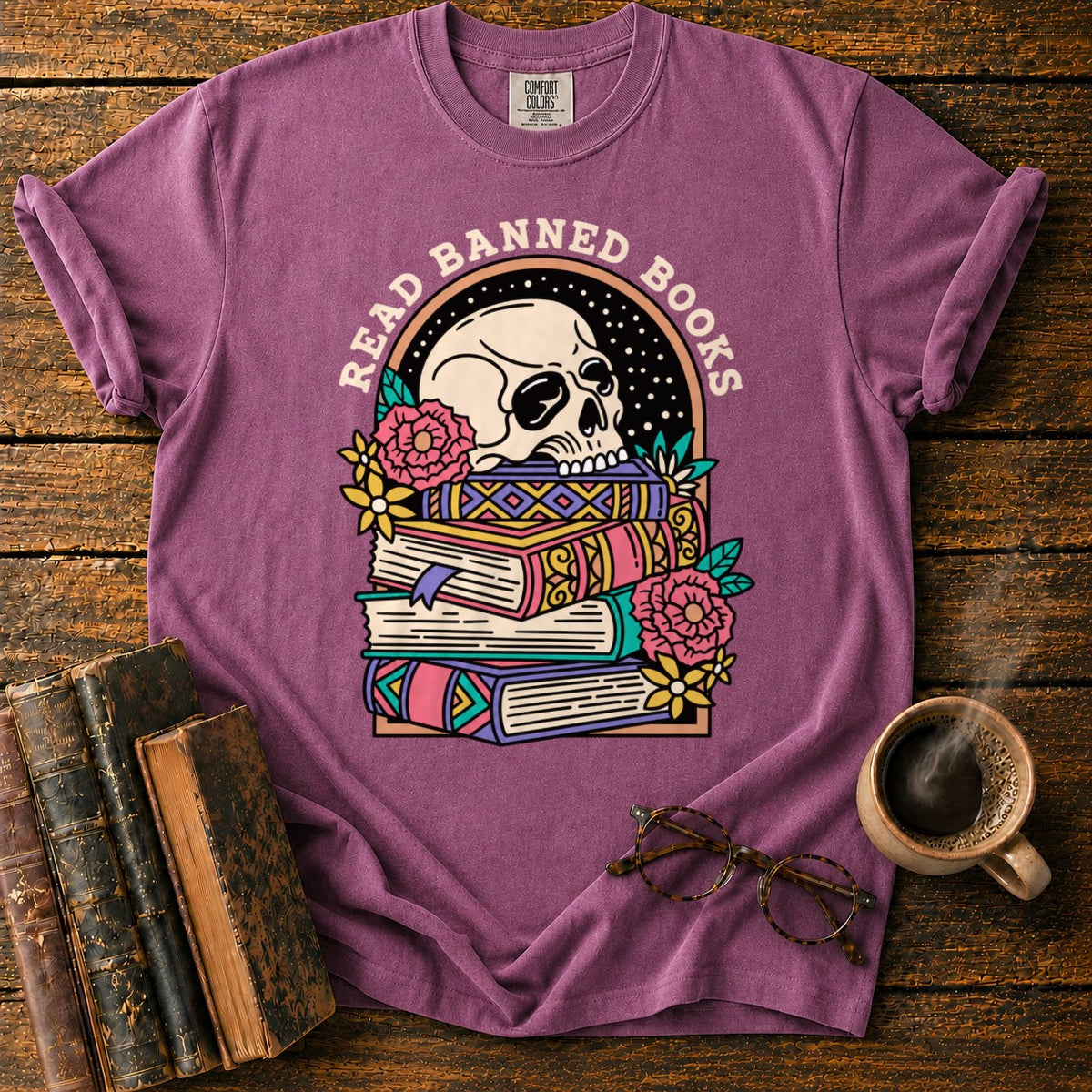 Read Banned Books Floral T-Shirt in Berry – BooksThreads