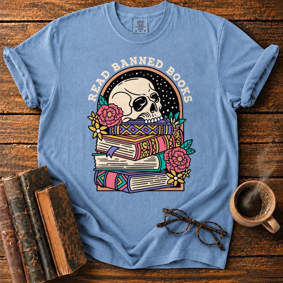 Read Banned Books Floral T-Shirt in Blue Jean – BooksThreads