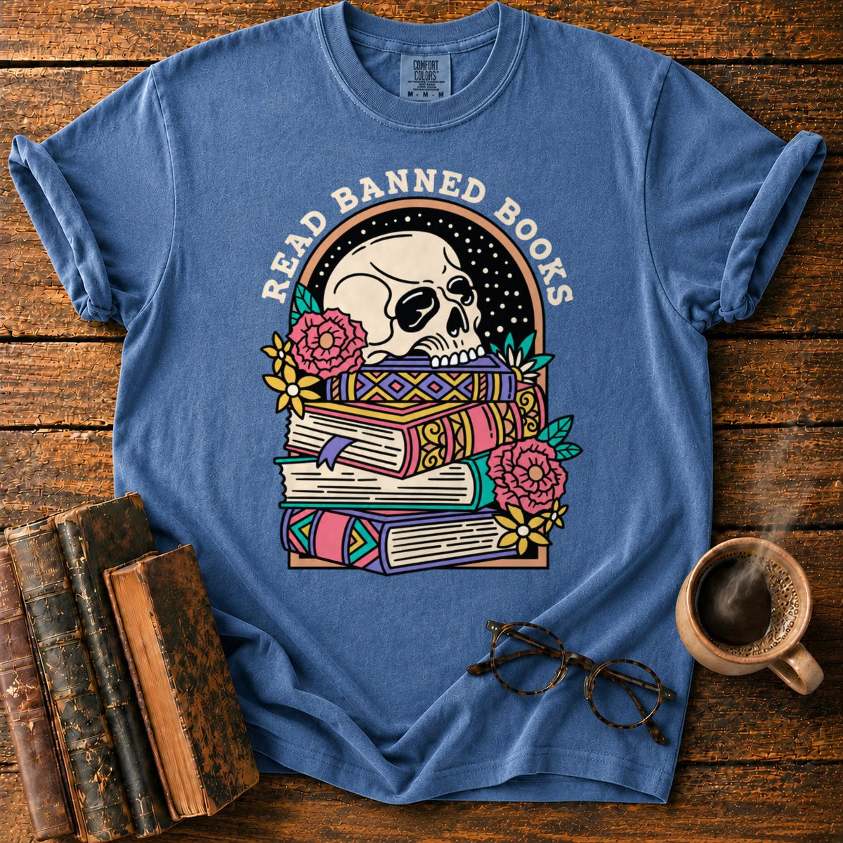 Read Banned Books Floral T-Shirt in Denim – BooksThreads