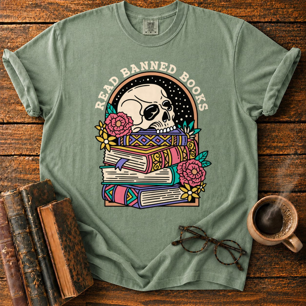 Read Banned Books Floral T-Shirt in Moss – BooksThreads