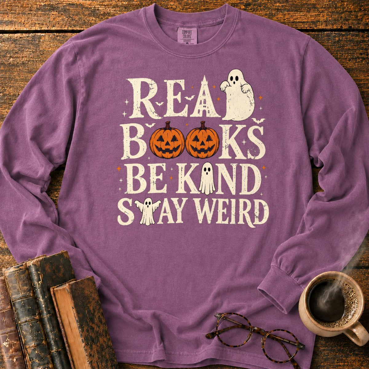 Read Books Be Kind Stay Weird LS T-Shirt in Berry – BooksThreads