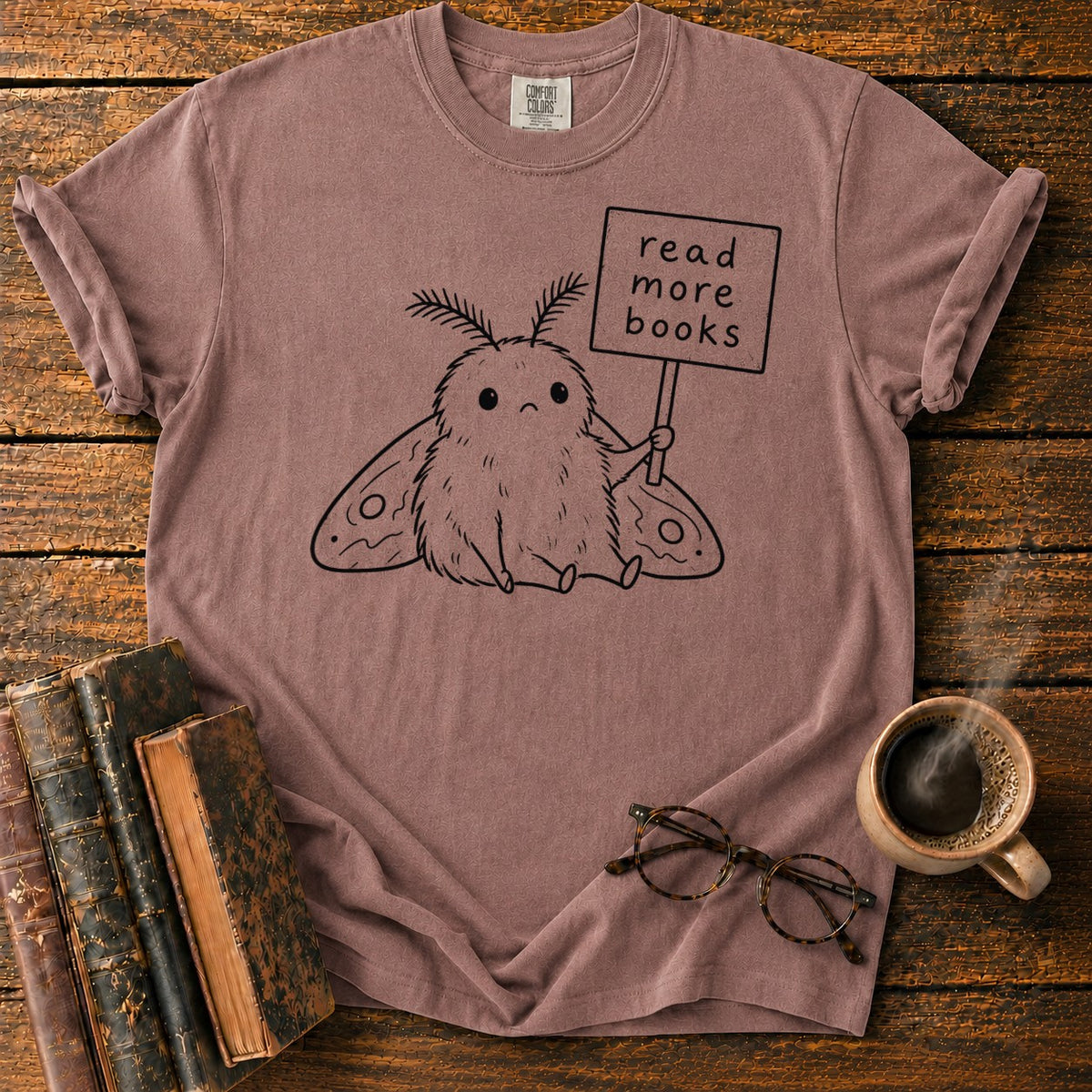 Read More Books Moth Lineart T-Shirt in Espresso – BooksThreads