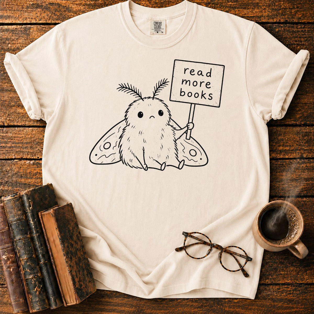 Read More Books Moth Lineart T-Shirt in Ivory – BooksThreads
