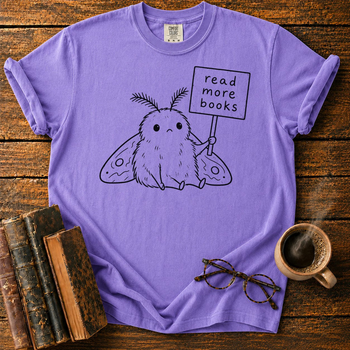 Read More Books Moth Lineart T-Shirt in Violet – BooksThreads