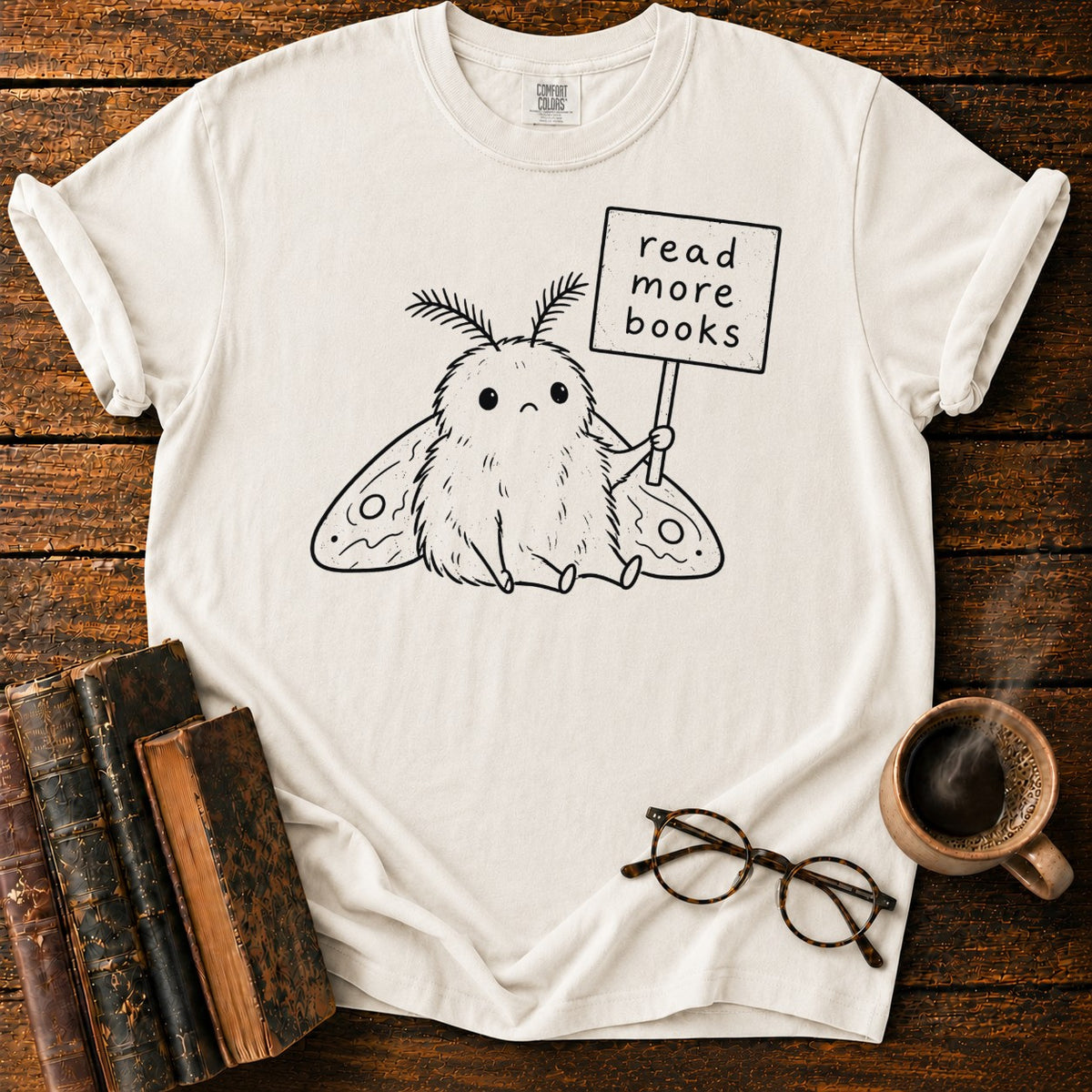 Read More Books Moth Lineart T-Shirt in White – BooksThreads