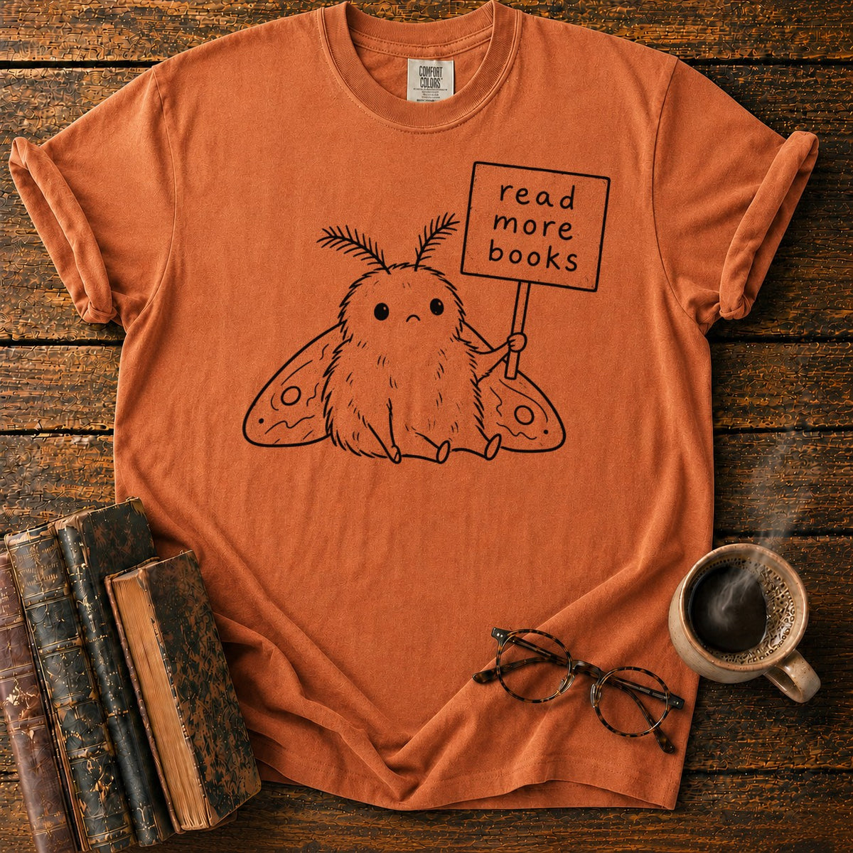 Read More Books Moth Lineart T-Shirt in Yam – BooksThreads
