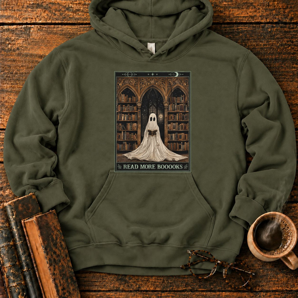 Read More Booooks Hoodie in Military Green – BooksThreads