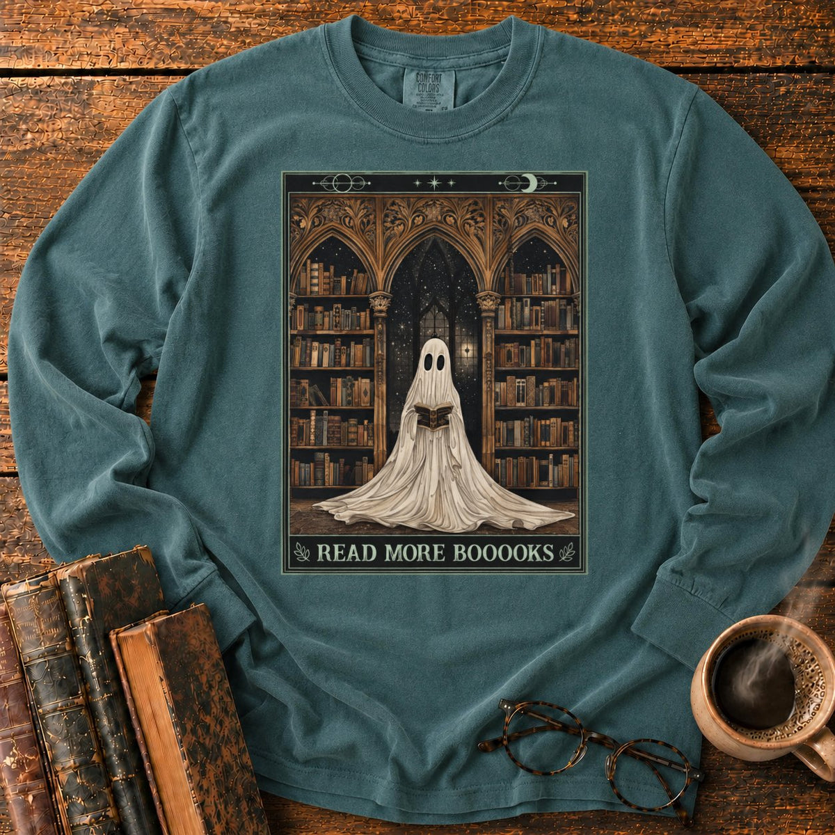 Read More Booooks LS T-Shirt in Blue Spruce – BooksThreads