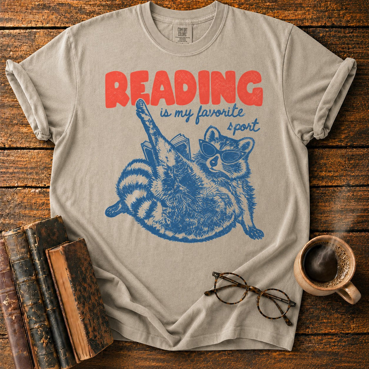 Reading Is My Favorite Sport Raccoon T-Shirt in Khaki – BooksThreads