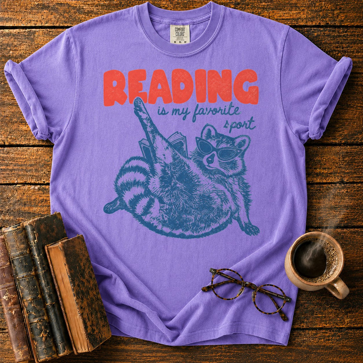 Reading Is My Favorite Sport Raccoon T-Shirt in Violet – BooksThreads