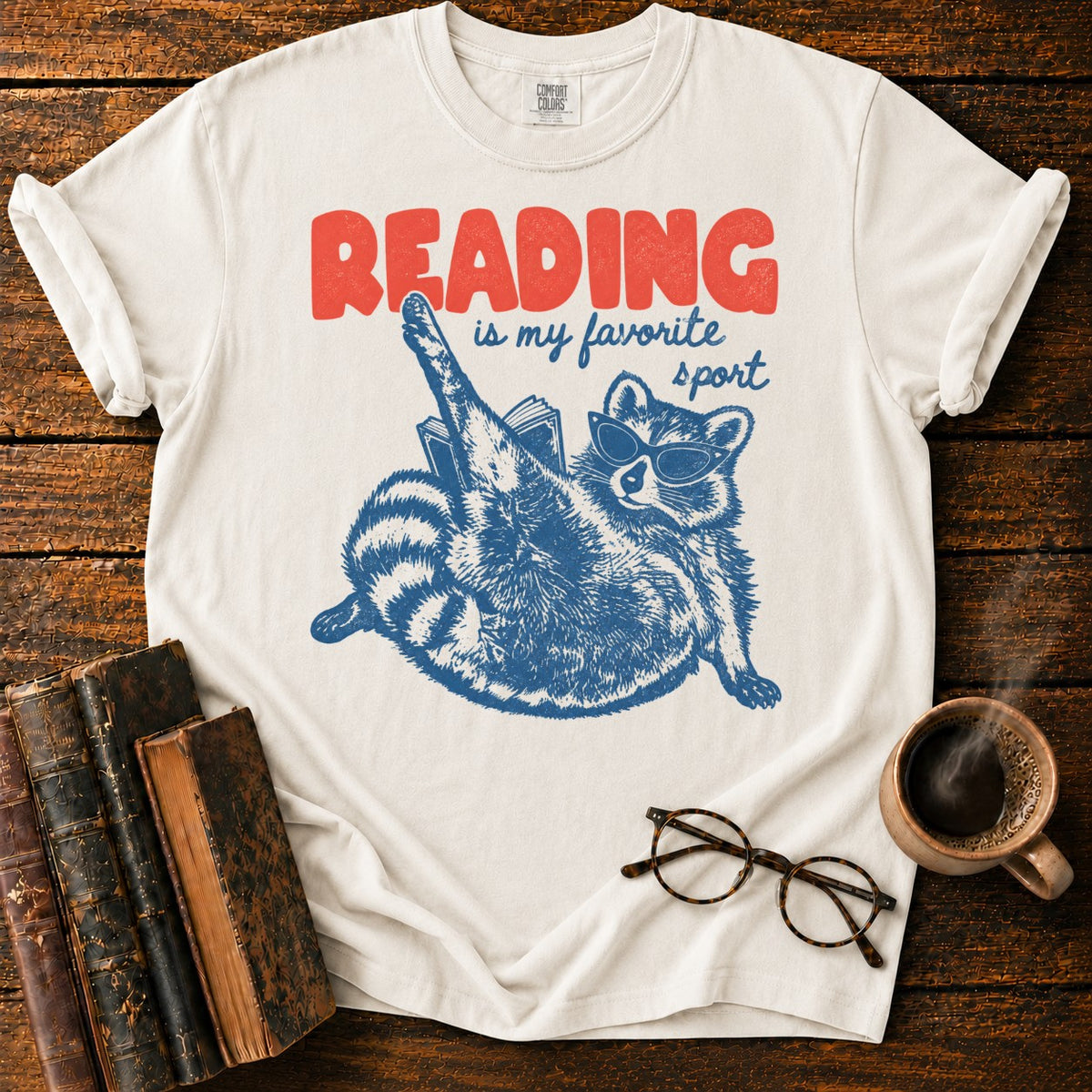 Reading Is My Favorite Sport Raccoon T-Shirt in White – BooksThreads