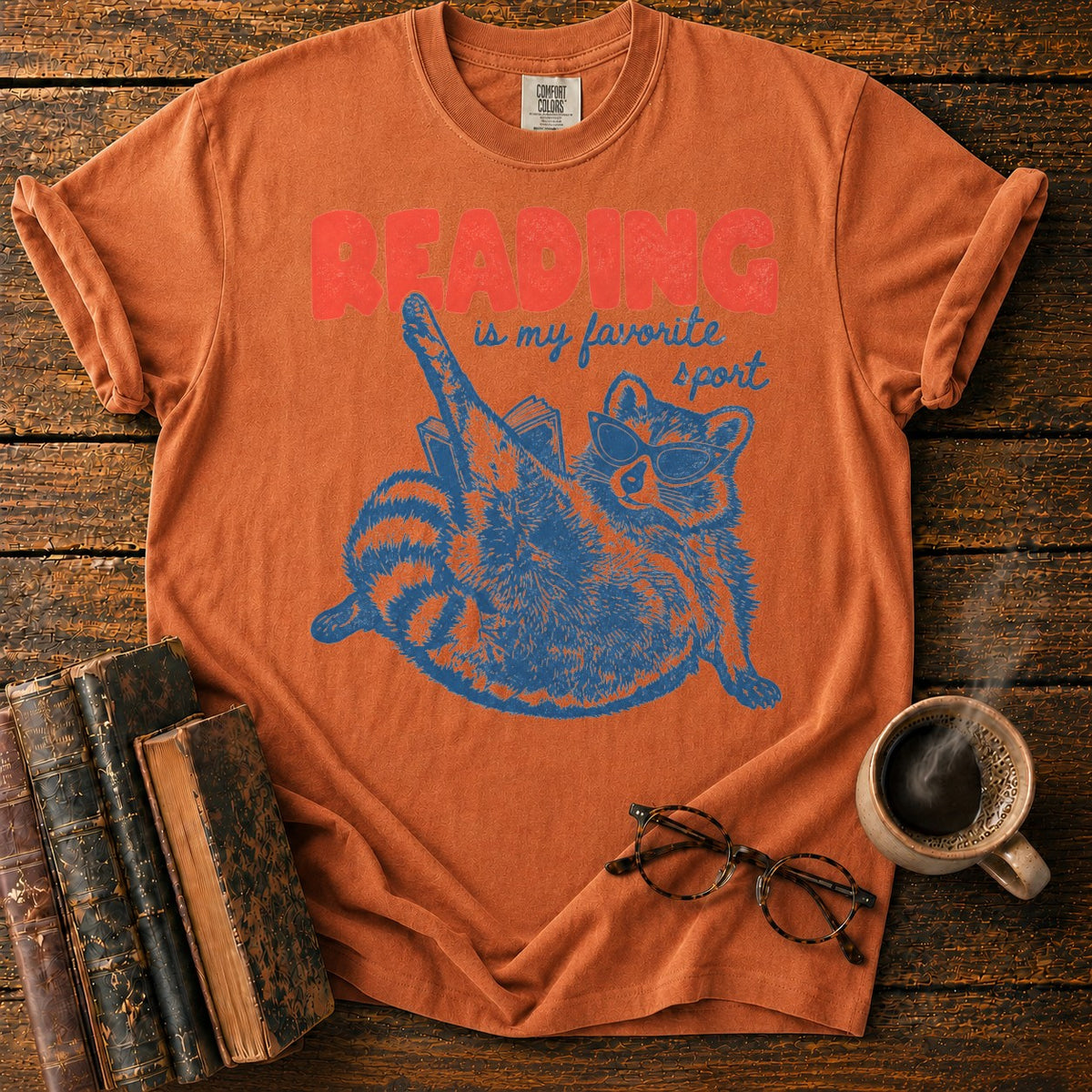 Reading Is My Favorite Sport Raccoon T-Shirt in Yam – BooksThreads