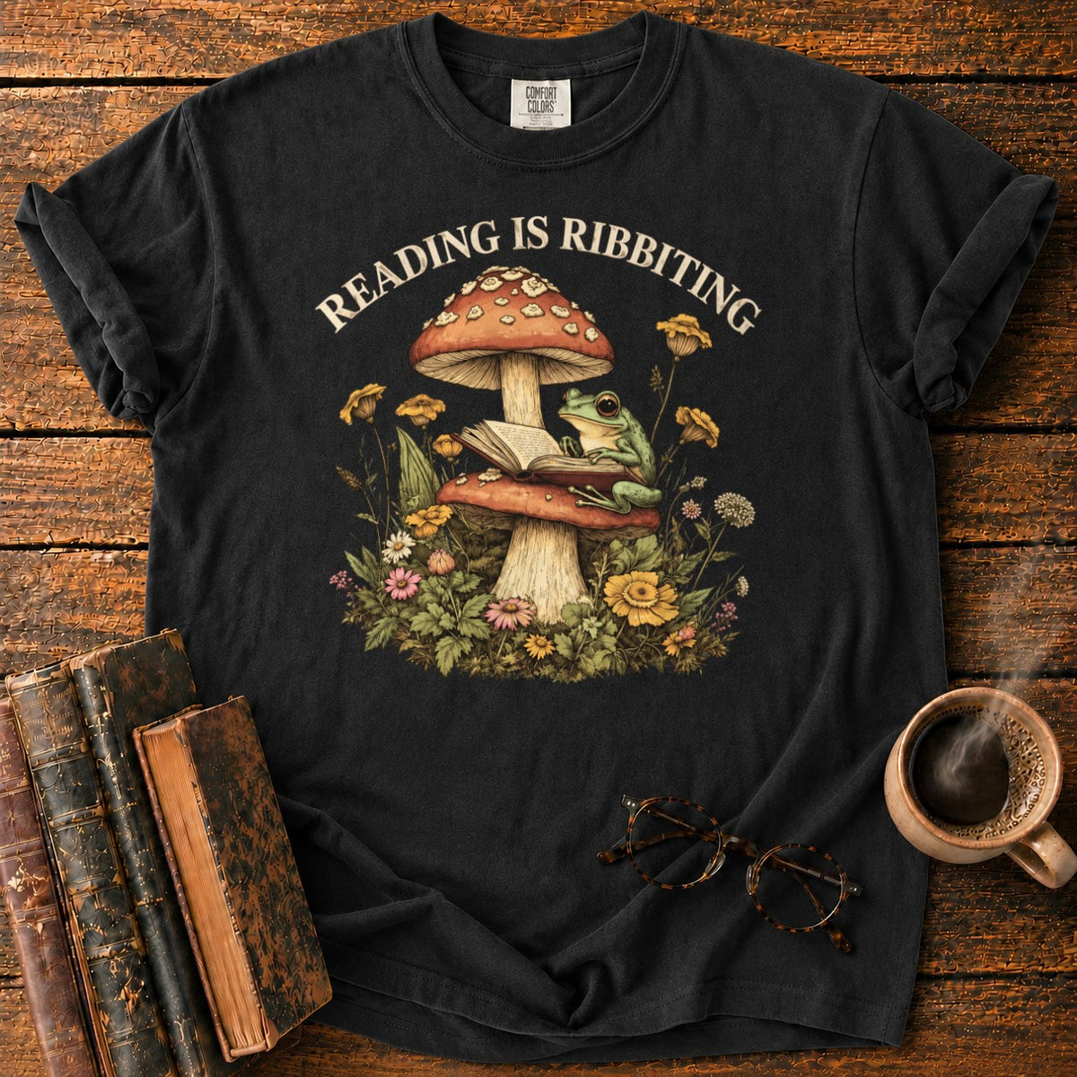 Reading Is Ribbiting T-Shirt in Black – BooksThreads