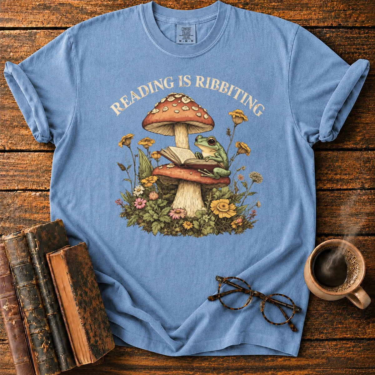 Reading Is Ribbiting T-Shirt in Blue Jean – BooksThreads