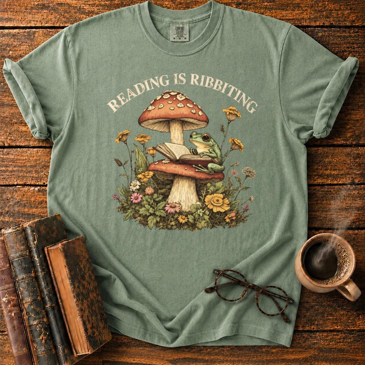 Reading Is Ribbiting T-Shirt in Moss – BooksThreads